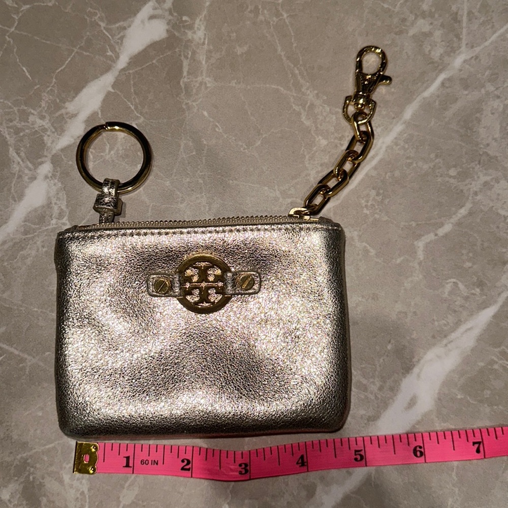 Tory Burch metallic foil gold coin purse, leather